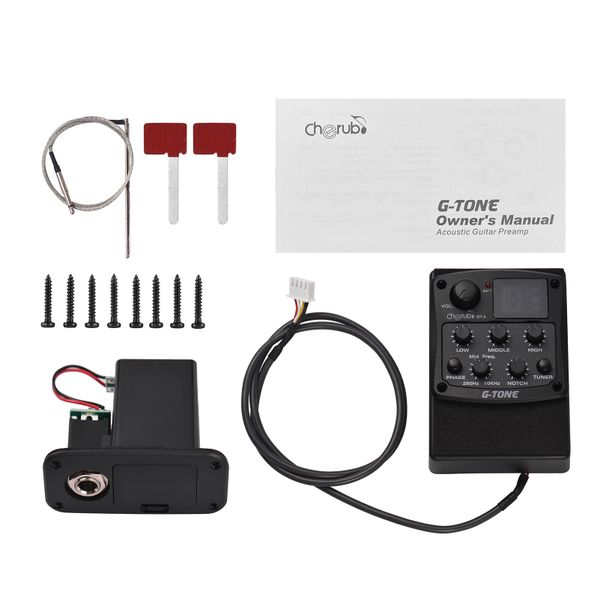 Cherub GT-4 Guitar Preamp, 3-Band EQ, Piezo Pickup, LED Tuner