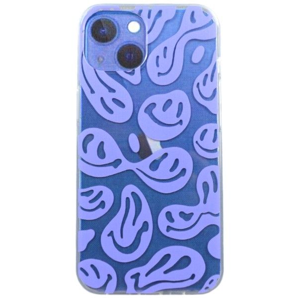 Purple Abstract Smiley Print Phone Case Compatible with iPhone 13 - Transparent