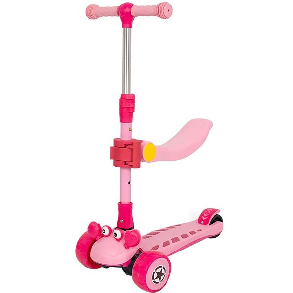 3 Wheels Folding Kick Scooter with LED Light &amp; Music - Kids - Pink