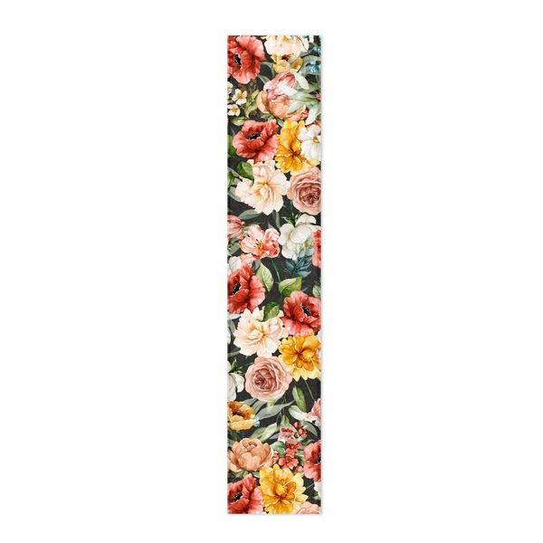 Colourful Flowers Patern on Black Table Runner by Mark van Vuuren