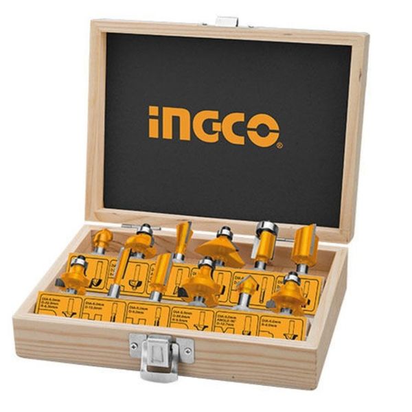 Ingco - Wood Router Bit Set / Milling Plate Set - 6mm Shank - 12Pieces