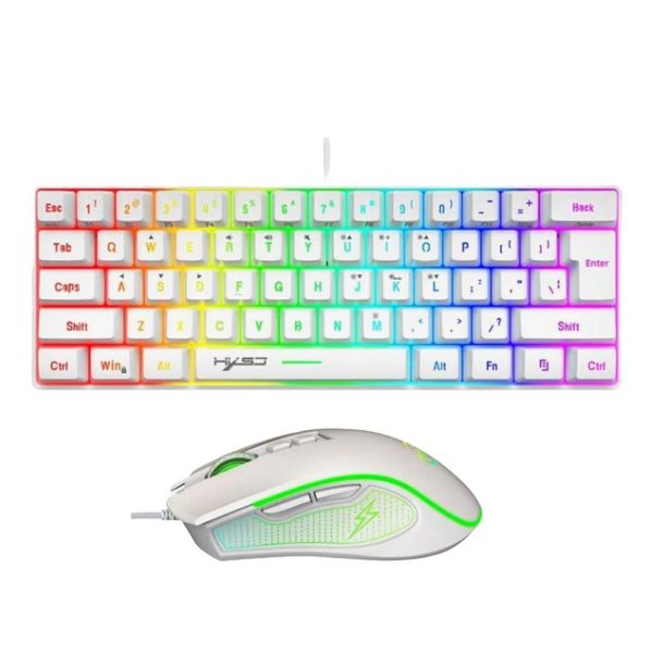 HXSJ - Wired Ultra-Compact Gaming Keyboard &amp; Mouse Set With LED - White