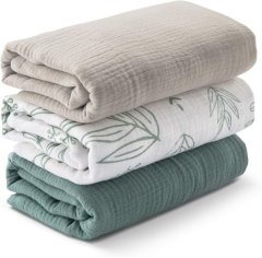 Muslin Swaddle Blankets for Newborn, 3Pc Breathable Soft Receiving Blanket