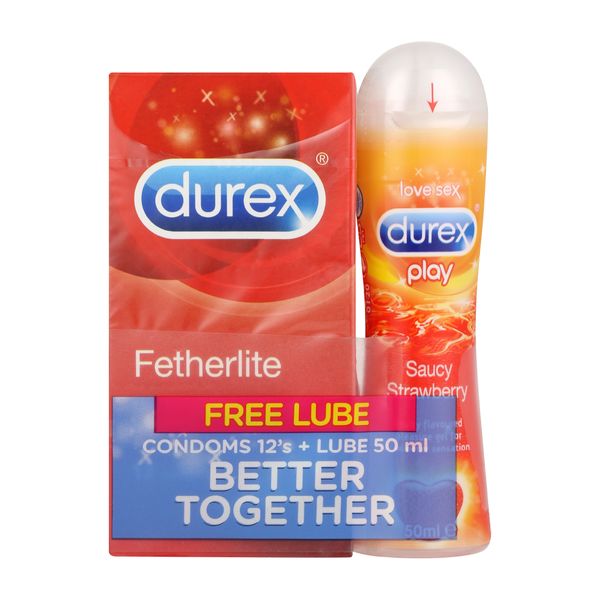 Durex - Fetherlite 12s &amp; Saucy Strawberry Lube 50ml - Value Pack