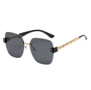 Hollow Detailed Rimless Cat Eye Sunglasses With Gradient Lenses - Purple
