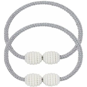 2 Pack Grey Magnetic Curtain Ties with Pearls