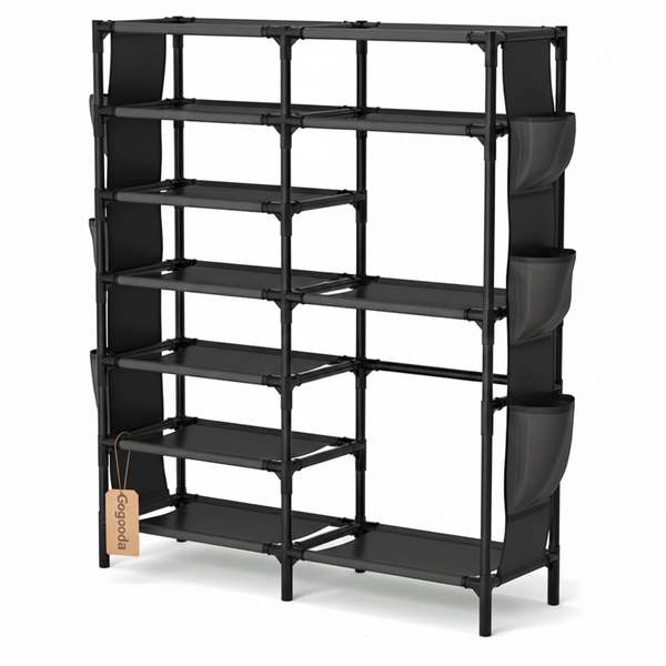 7 Tier Shoe Rack Metal Frame Easy Assembly Space Saving for Closet Entryway