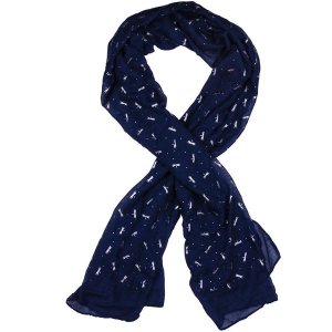 Ladies Navy Blue Scarf with Silver Dragonflys