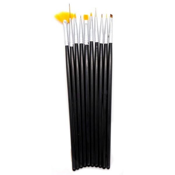 Nail Art Brush Set - Black - 10 Piece