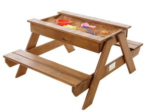 Just for Kids Kiddies 4 Seater Picnic Table with Built-in Sand Tray Varnish Finish - JFK0012