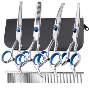 5 in 1 Pet Grooming Scissors Kit Set, 6.5 inch Scissors×4, Safety Round Tip