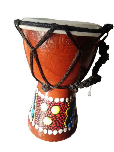 Ornament Mini Djembe Hand/Finger Drum Three Yellow Dots - 15cm x 10xm