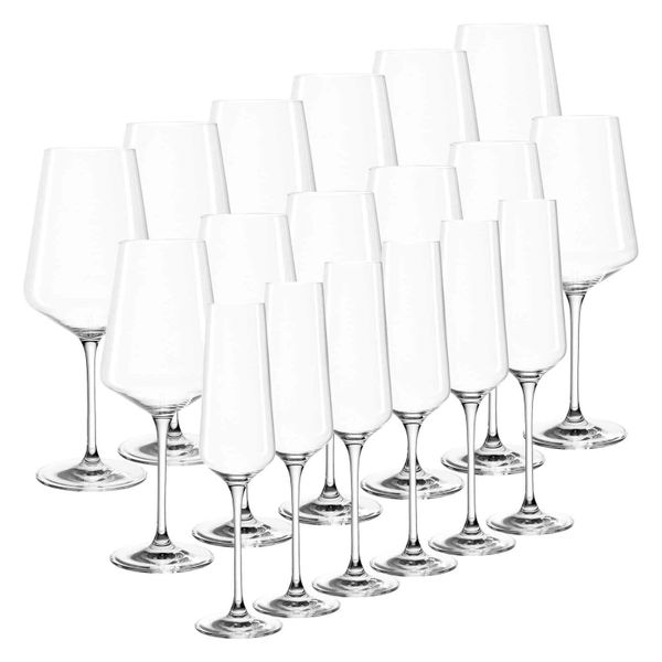 Leonardo Champagne, Red &amp; White Wine Glasses x 6 each: PUCCINI - Set of 18