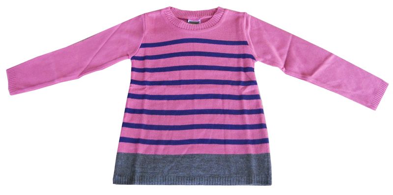 Pink Kids' Top with Blue Stripes and Gray Band - Casual Long Sleeve