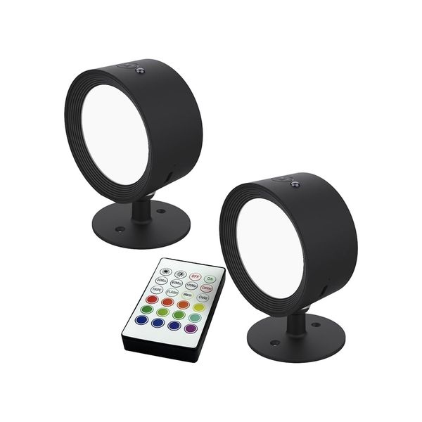 2 PC Magnetic Rechargeable Wall Lamp with Remote, 360 Rotation