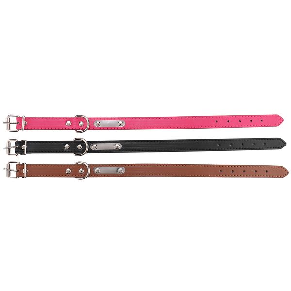 3 Piece Adjustable Soft PU Leather Pet Dog Collar Dog Training Collar with ID Plate