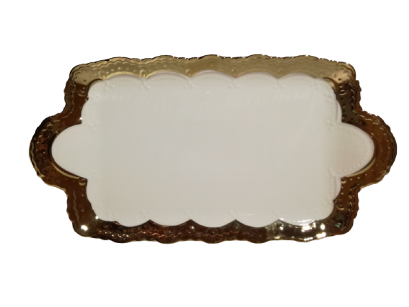 Platter 30 x 20cm Embossed Border Gold