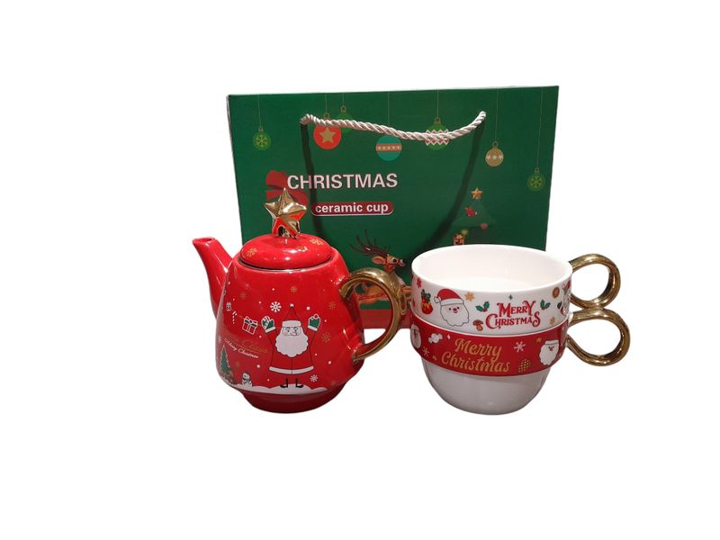 3 Red Christmas Ceramic Tea Set