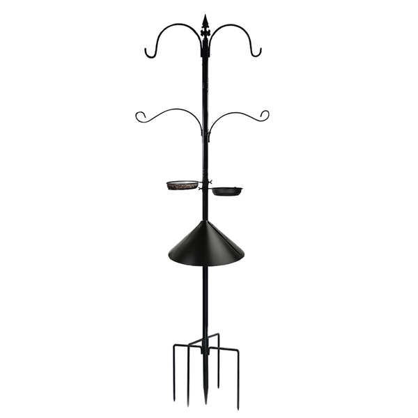 Metal Bird Feeder Station with Squirrel Baffle 4 Hooks 2 Feeder-223cm