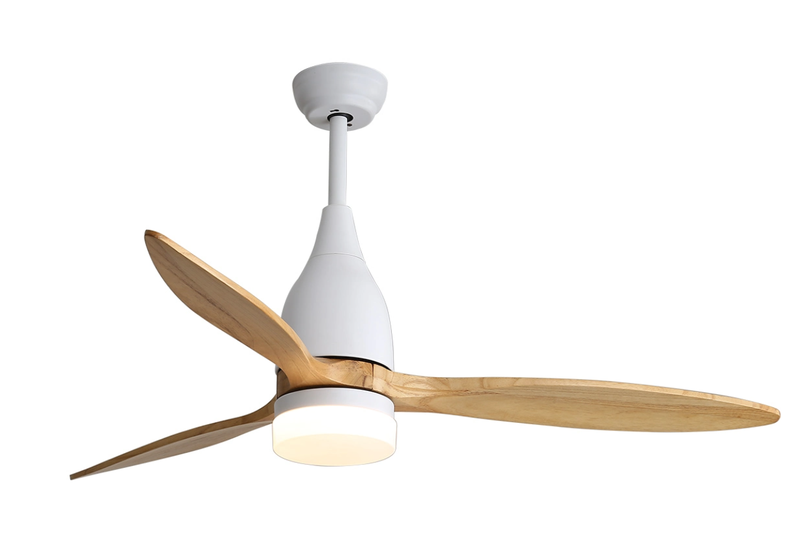 52 Inch White &amp; Wood Ceiling Fan With Remote Control