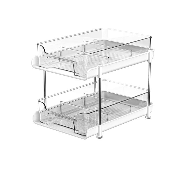 2Tier Multi-Purpose Bathroom Kitchen Storage Cabinet with Movable Dividers