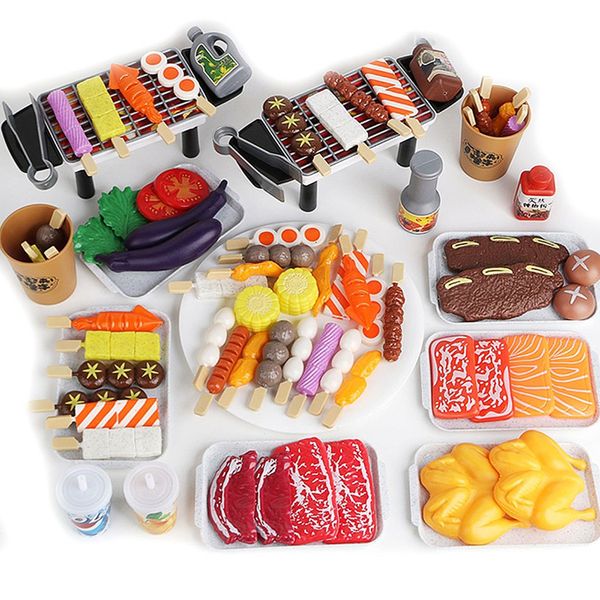Pretend Play BBQ Toy Set Kitchen Fruit Vegetable Fast Food Set Toys