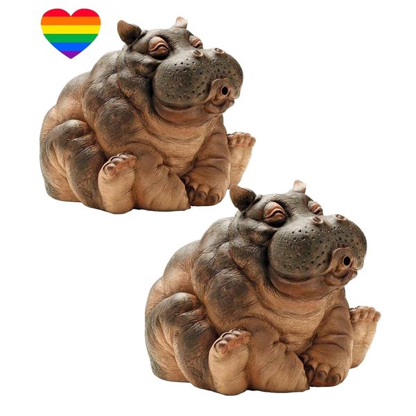 Decor Resin Hippo Pond Accessory Fountain With Heart Sticker Set Of 2-14cm