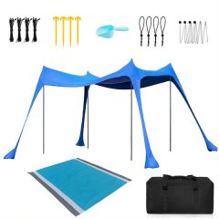 Sea Stretch Outdoor Canopy Beach Tent Set 3x3x2 Meter with Beach Mat-Blue