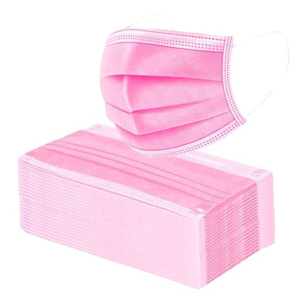 Disposable Face Masks 3Ply Protective Safety Mask - 100 Masks - Pink
