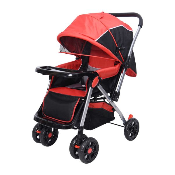 Baneen Baby Stroller Pram w/ Lift Up Foot Rest and Reversble handle - Red