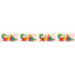 4 Pack - Wooden Brachiosaurus Building Blocks - Multicolour