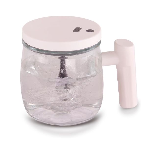 Electric Mixing Mug, Self-Stirring Coffee Mug with Lid and Handle -White