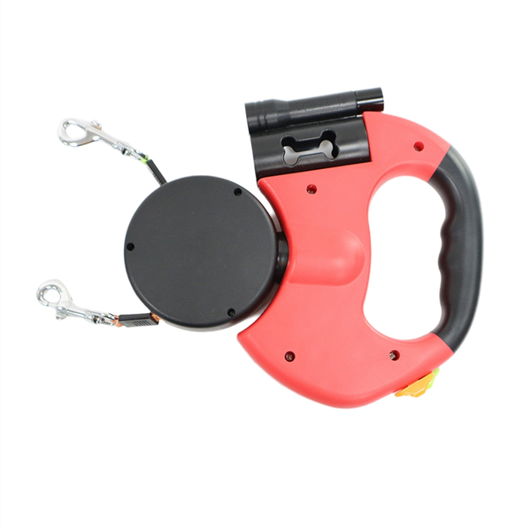 Auto Retractable Dual Dog Leash Double-Ended Traction Rope Black