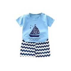 Blue &amp; White Boys Toddler Pajama Summer/Short Sleeve Set with Sailing Print