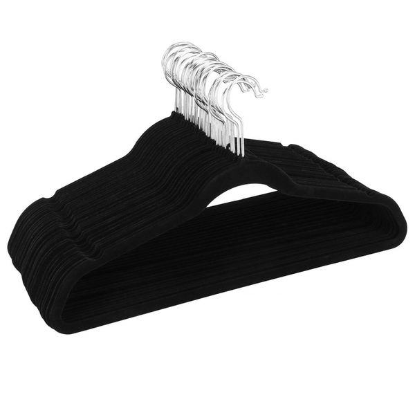 Black Velvet Ultra Slim Flocked Clothes Hangers - Pack of 10