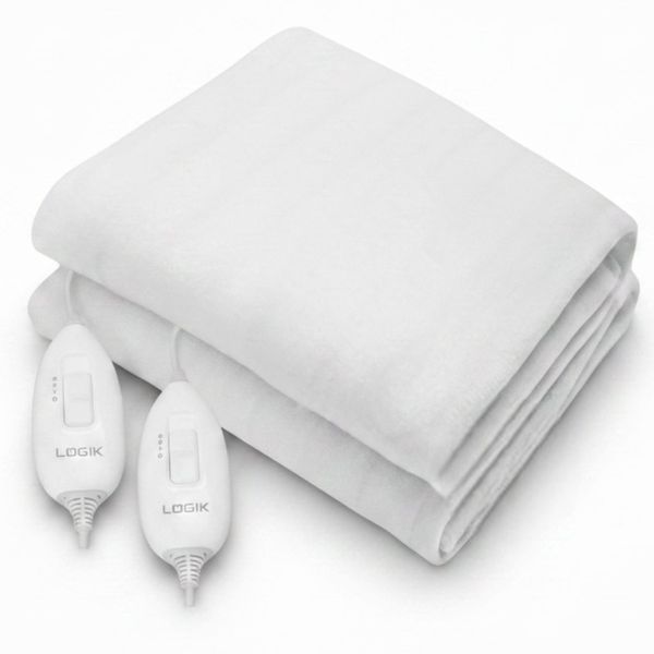 Logik White Double Electric Blanket 137×150cm 100W (2 × 50W) Tie Down Soft