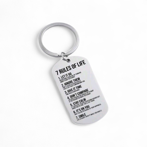Stainless Steel Key Ring with "7 Rules of Life" Engraving