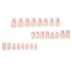 Square Press on Nails Medium Fake Nails White French Tip False Nails