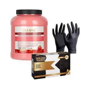 NUSPA Strawberry Smoothing Hair Mask 5L &amp; 100 Black Nitrile Gloves (small)