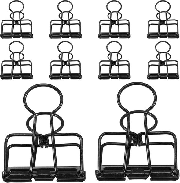 Hollow Out Long Tail Binder Clips Medium Size Black Metal Wire Paper Organ