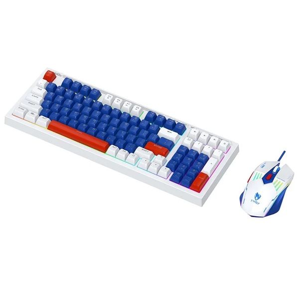 T-Wolf TF610 Mechanical Gaming Keyboard and Mouse Set Blue and White