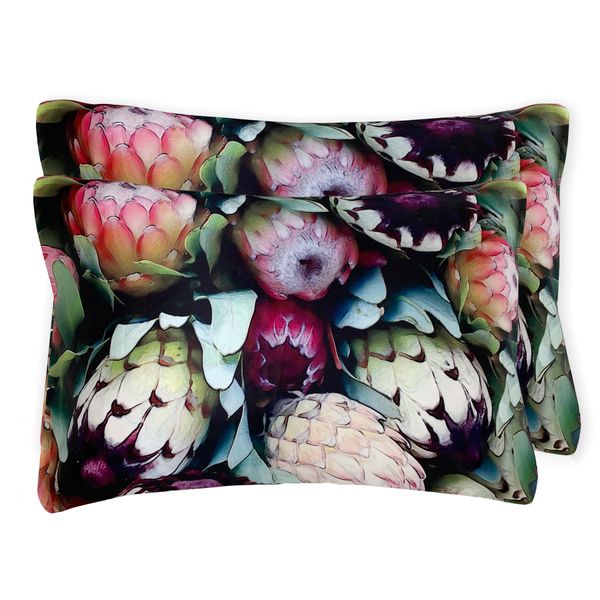 I Love it Here - Two Luxury Satin Protea Bunch Pillowcases