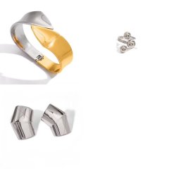 18ct Gold-Plated Stainless Steel Cuff Bangle, Earrings &amp; Ring Set