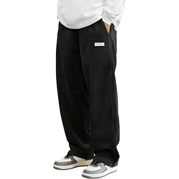 Mens Corduroy Pants Casual Long Straight Pants Elastic Waist Loose Pants