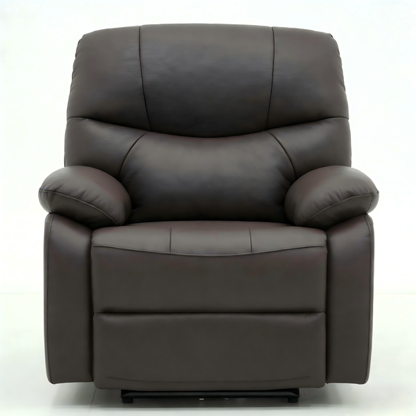 Mogan Electric Genuine Leather Recliner with USB &amp; Type-C Charging - Brown