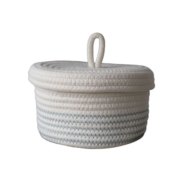 Nordic Scandinavian Small Cotton Storage Basket with Lid- Cream &amp; Pink