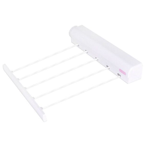 Wall-Mounted Retractable Laundry Clothesline Drying Rack - White