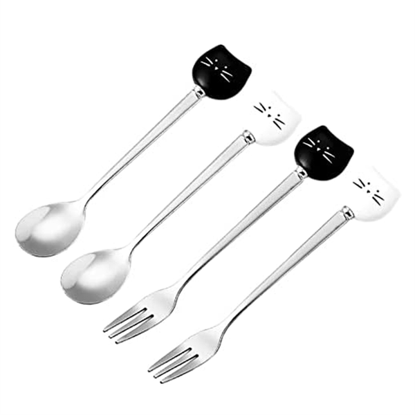 Cute Cats Coffee Spoon and Fork Set, Ceramic Dessert