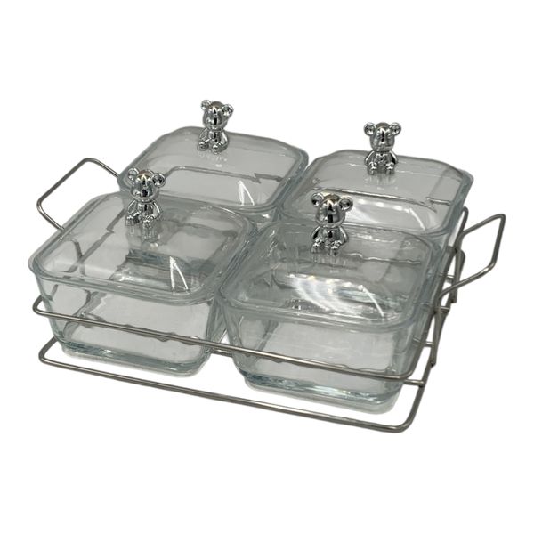 Candy Bowl Set 5pc 4 Glass Bowl With Metal Stand