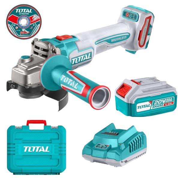 Total Tools - Cordless Angle Grinder (20V) Including 4Ah Battery and Charger